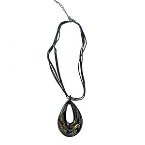 Black and Gold Glass Pendant Necklace